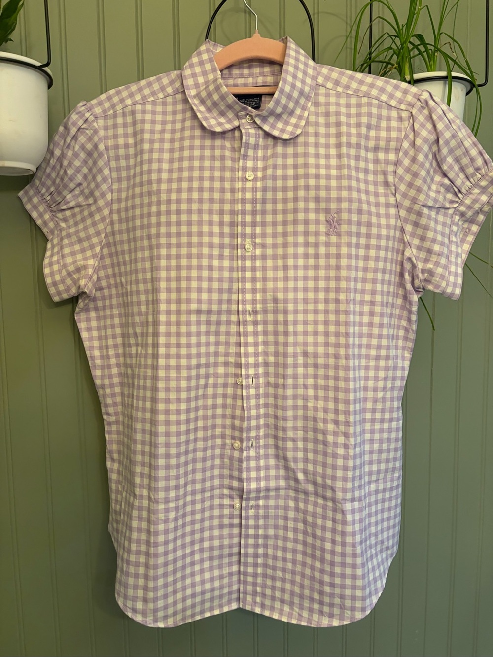 VINTAGE RALPH LAUREN SPORT Lavender Gingham Puff Sleeve Blouse/ NWOT size  14